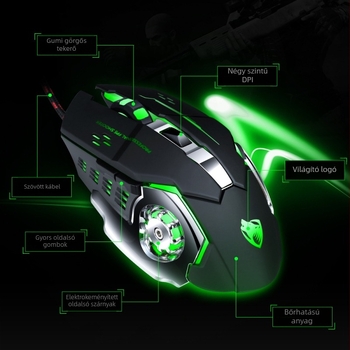 Thunderwolf V6 vezetékes mechanikus gaming egér, 3200 DPI, 6 gomb, makróprogramozás, ergonomikus kialakítás
