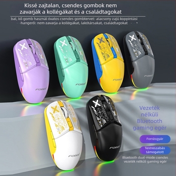 Optikai egér duál Bluetooth és 2,4 GHz-es vezeték nélküli módokkal, RGB megvilágítás, ergonómikus kialakítás, 1600 DPI, USB-C töltéssel feltölthető