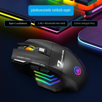 X7 vezeték nélküli gamer egér, 7 gombos, 1600 DPI optikai szenzor, csendes működés, ergonikus kialakítás, Bluetooth és 2,4 GHz vezeték nélküli kapcsolat