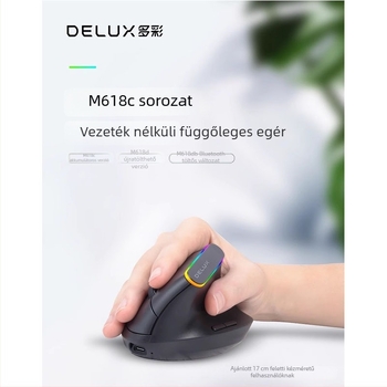 DeLUX M618C RGB függőleges vezeték nélküli ergonómikus egér – Bluetooth és 2.4GHz két üzemmód, 1600 DPI, 6 gomb, USB interfész