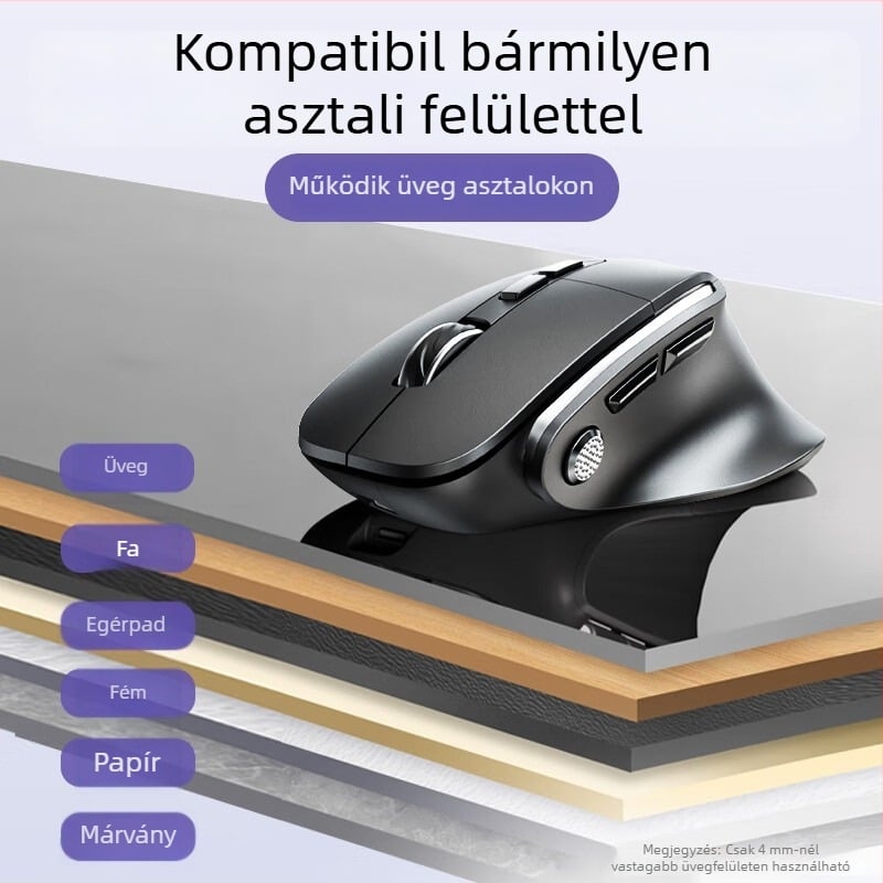 Vezeték nélküli Bluetooth kettős módú egér PPT-készítéshez és beszédtranszkripcióhoz, laptophoz és asztali számítógéphez, ergonikus