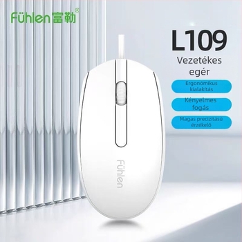 Fuller L109 kábeles optikai egér, USB interfész, 1600 dpi, 3 gomb, ergonómikus, 1 m kábel