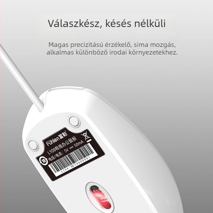 Fuller L109 kábeles optikai egér, USB interfész, 1600 dpi, 3 gomb, ergonómikus, 1 m kábel