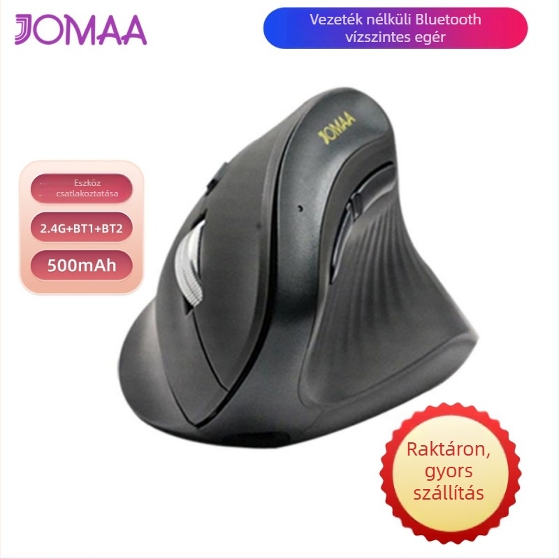 JOMAA vezeték nélküli függőleges egér - 2.4G + Bluetooth, 4000 DPI, négy DPI-szint, ergonómikus, újratölthető