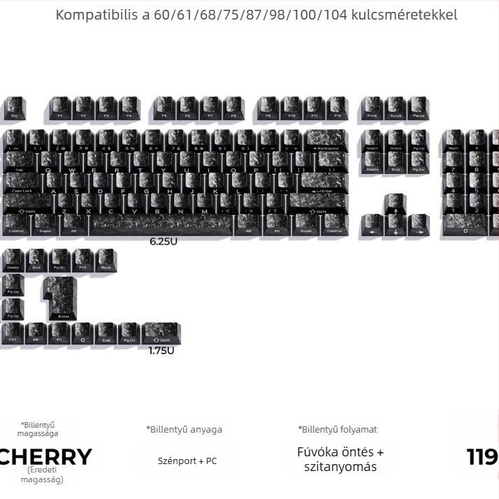 ABS billentyűhéjak satírozott karbon textúrával, oldalsó gravírozással, átlátszatlanok, kompatibilis 68/75/87/98/108 billentyűzettel a Wooting Night Demonhez