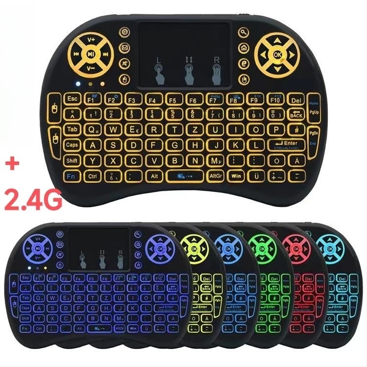 I8 Mini Vezeték nélküli billentyűzet légi egérrel és háttérvilágítással (USB, 10 m hatótáv, súly 0,13 kg)