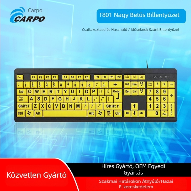 Carlbo Membrán billentyűzet, univerzális kompatibilitás, több mint 98 billentyű, vezetékes USB-kapcsolat, 1,5 m kábel