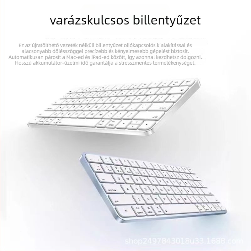 Vezeték nélküli membrán billentyűzet Type-C töltéssel Apple/Android/Windows számára; 3 eszközzel történő párosítás; 1 év garancia