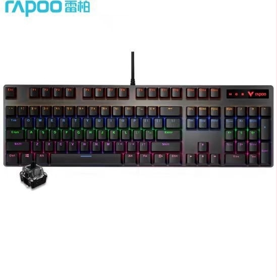 Rapoo V500PRO mechanikus billentyűzet, 104 gombos teljes méret, vezetékes USB-kapcsolat, mechanikus kapcsolók, fém kivitel