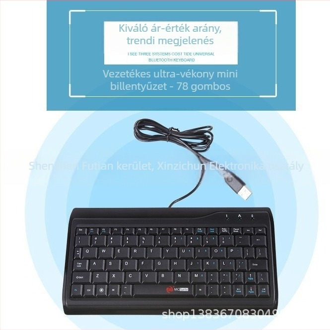 Vezetékes billentyűzet, 87 billentyű, ABS műanyag, 1,5 m kábel, háttérvilágítás nélkül, asztali PC-hez és notebookhoz