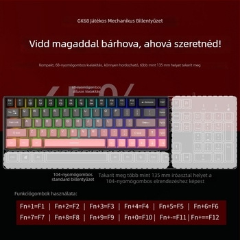 68 billentyűs gamer billentyűzet, USB-kábeles, piros kapcsolóval, vízálló
