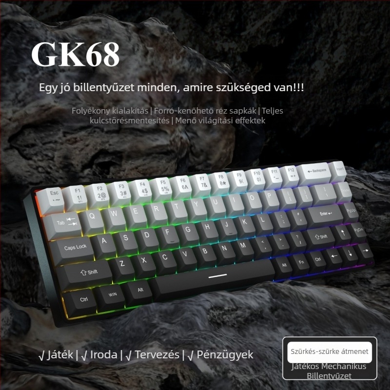 68 billentyűs gamer billentyűzet, USB-kábeles, piros kapcsolóval, vízálló