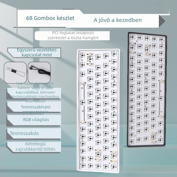 68‑gombos mechanikus billentyűzet DIY készlet RGB háttérvilágítással, zöld tengelyű kapcsolók, vezetékes csatlakozás