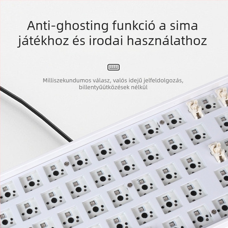 68‑gombos mechanikus billentyűzet DIY készlet RGB háttérvilágítással, zöld tengelyű kapcsolók, vezetékes csatlakozás