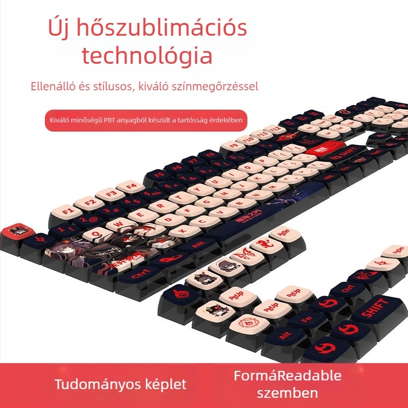 PBT billentyűsapkák mechanikus billentyűzetekhez, SA profil, szublimációs technológia, négyoldalas átlátszó