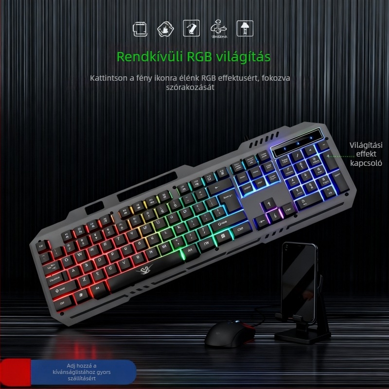 104-gombos vezetékes RGB mechanikus gaming billentyűzet fém házzal és csuklótámasz