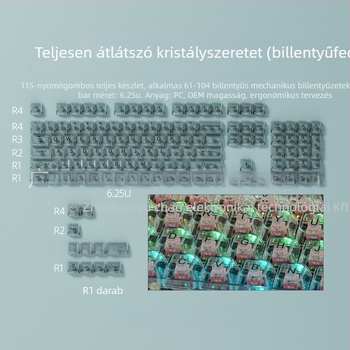 MDA profilú 115 darabos átlátszó keycap készlet mechanikus billentyűzetekhez, PC anyagú, teljesen átlátszó, Cross-kompatibilis