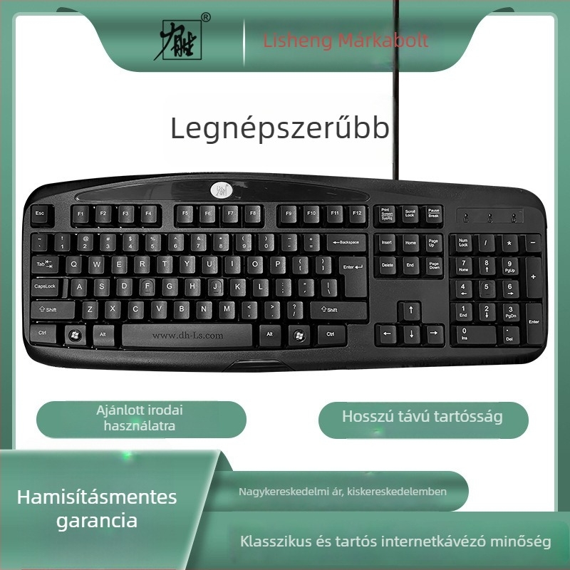 Lisheng KB-101A gaming billentyűzet, vezetékes USB/PS2 interfész, vízálló, háttérvilágítás nélkül