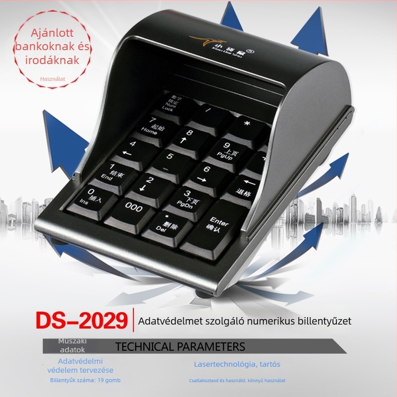 Wallaby DS-2029 numerikus billentyűzet anti-peep jelszóvédelemmel, USB-s csatlakozással, banki biztonságra