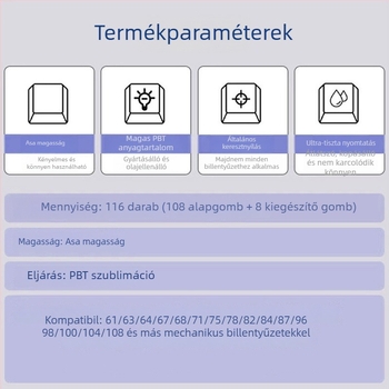 Személyre szabott PBT szublimációs billentyűfedők készlete mechanikus billentyűzethez – átlátszó porcelán ihletésű téma – kompatibilis 61/87/108 kiosztásokkal