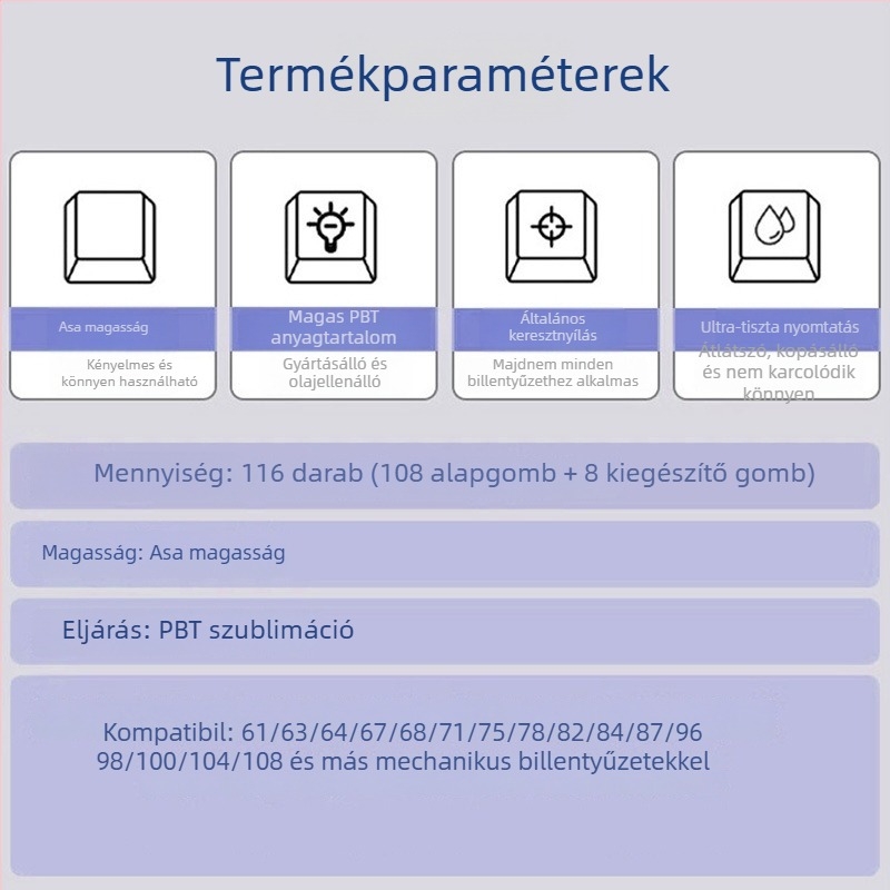 Személyre szabott PBT szublimációs billentyűfedők készlete mechanikus billentyűzethez – átlátszó porcelán ihletésű téma – kompatibilis 61/87/108 kiosztásokkal
