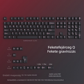 Eredeti PBT billentyűsapkák, 126 billentyűs készlet, OEM feldolgozás, tömeg 260 g