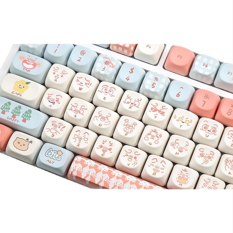 Keycaps mechanikus billentyűzetekhez – alacsony profil, Pigman Party téma, PBT anyag, ötoldalú Dye-sublimációs nyomtatás, univerzális kompatibilitás