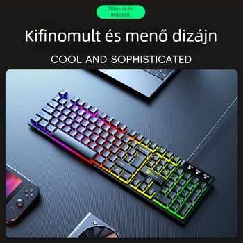 R8 vezetékes gamer billentyüzet, 104 billentyű, USB interfész, monokróm háttérvilágítás, ABS ház