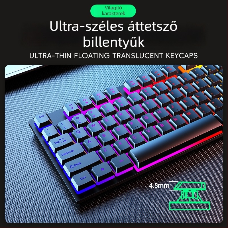R8 vezetékes gamer billentyüzet, 104 billentyű, USB interfész, monokróm háttérvilágítás, ABS ház