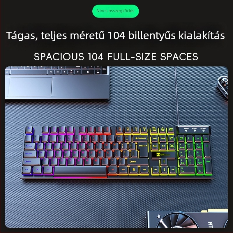 R8 vezetékes gamer billentyüzet, 104 billentyű, USB interfész, monokróm háttérvilágítás, ABS ház