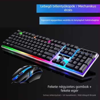 G21B kábeles USB billentyűzet és egér készlet, 1000 DPI optikai érzékelővel, háttérvilágítással, ergonómikus