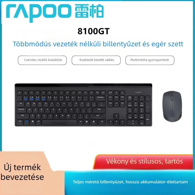 Rapoo 8100GT Vezeték nélküli billentyűzet és egér készlet – USB interfészek, 1600dpi, ergonomikus, notebook és asztali számítógéphez