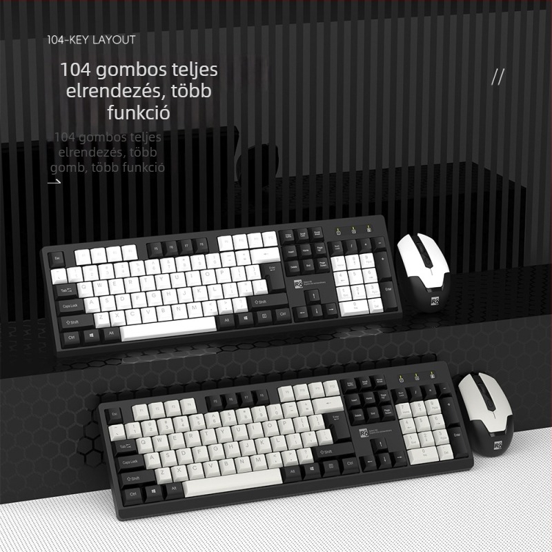 R8 1912 Vezeték nélküli billentyűzet és egér készlet, 2.4G USB kapcsolattal, színblokkokkal laptop és iroda használatra
