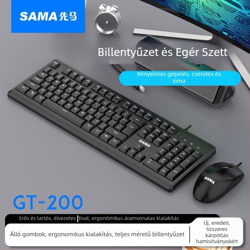 GT200 Kábeles USB billentyűzet és egér készlet, ergonomikus otthoni irodához