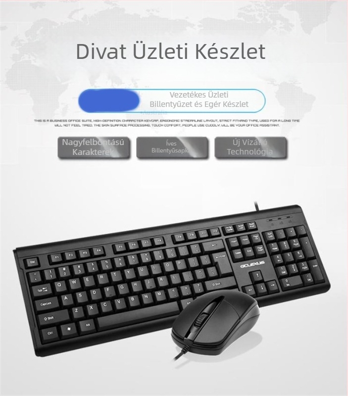 Kábeles USB billentyűzet és egér készlet, M1000 modell, 1600dpi optikai szenzor, USB csatlakozás, ideális noteszgép/iroda/otthon használatra