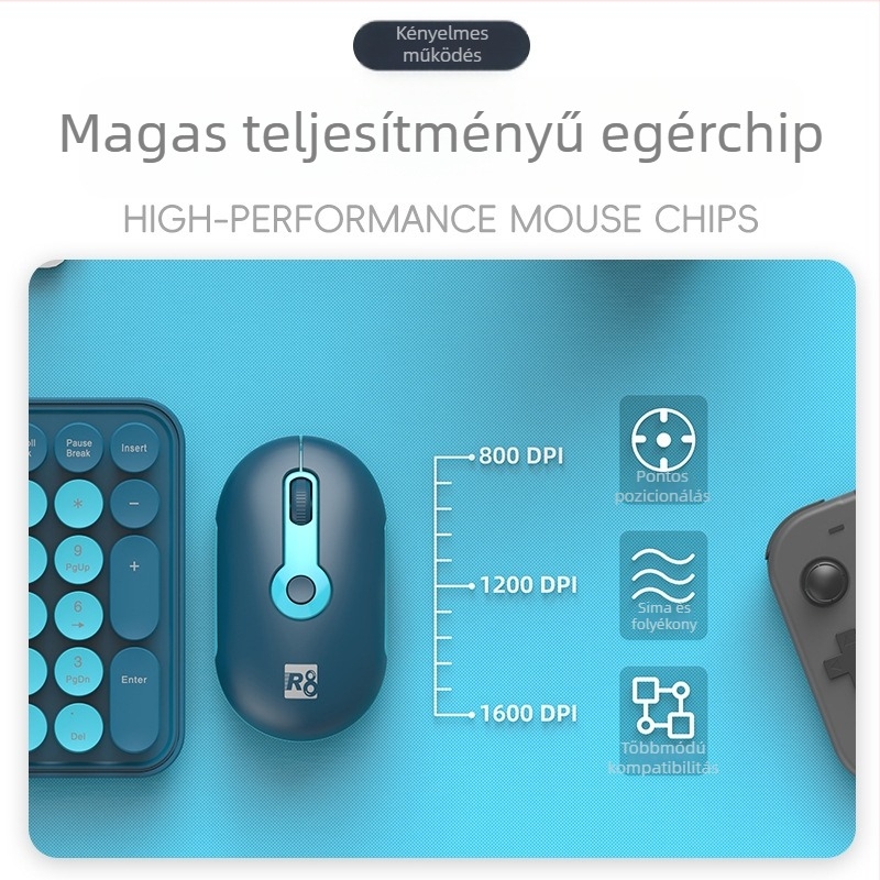 R8 vezeték nélküli billentyűzet és egér készlet, 2.4G vezeték nélküli kapcsolat, USB billentyűzet és USB egér, ergonómikus kialakítás
