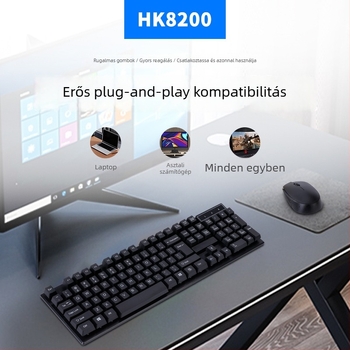 HK8200 Vezeték nélküli billentyűzet és egér szett - USB billentyűzet, USB egér, 1600dpi, ergonikus, vízálló