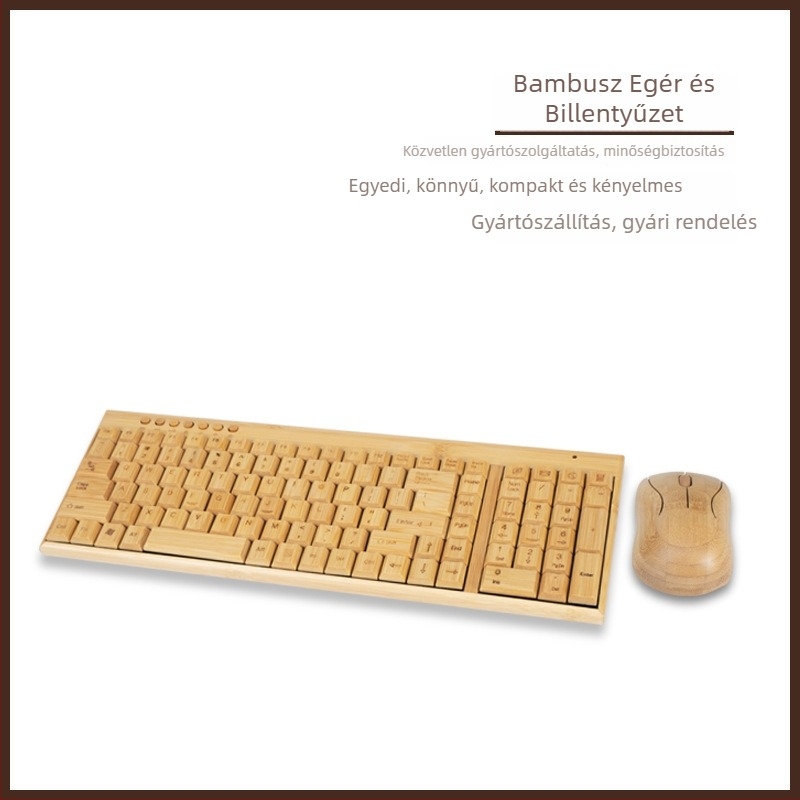 CR-065 Teljes bambuszból készült vezeték nélküli billentyűzet és egér készlet – Bluetooth billentyűzet és Bluetooth egér, 1200dpi, ergonomikus, háttérvilágítás