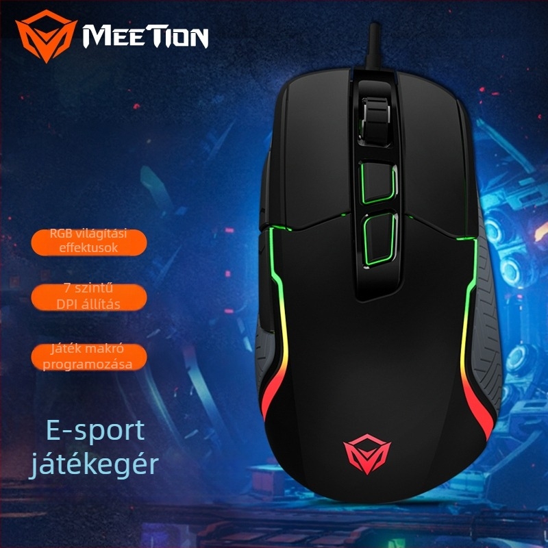 Meetion Mishen G3360 vezetékes RGB játék egér, 12000 DPI, 7 gomb, ergonómikus, 1000 Hz frissítési gyakoriság