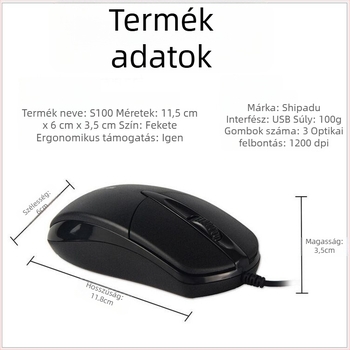 S100 USB kábeles optikai egér, 3 gomb, 1000dpi
