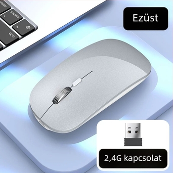 Tölthető USB Type-C vezeték nélküli egér, kettős móddal, csendes működés, 2.4GHz+Bluetooth, 4 gomb, 1600 DPI