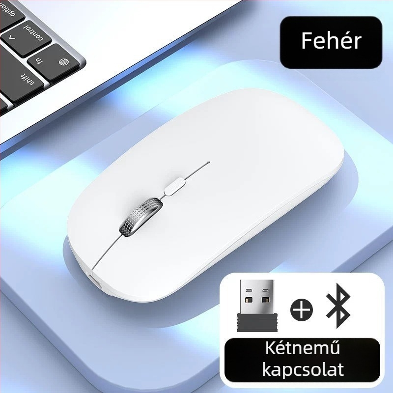 Tölthető USB Type-C vezeték nélküli egér, kettős móddal, csendes működés, 2.4GHz+Bluetooth, 4 gomb, 1600 DPI