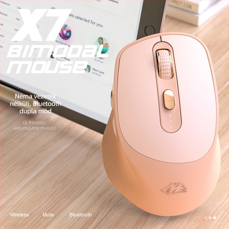 Freedom Wolf X7 vezeték nélküli egér, kettős mód Bluetooth és 2,4 GHz kapcsolattal, optikai érzékelő 4000 DPI, 7 gomb, újratölthető, csendes