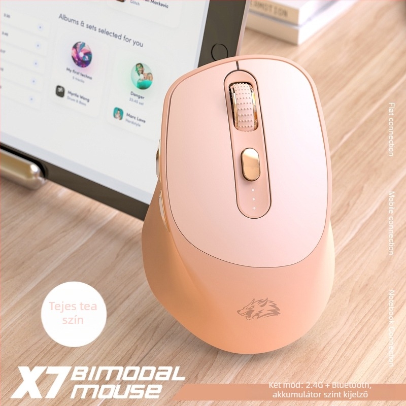 Freedom Wolf X7 vezeték nélküli egér, kettős mód Bluetooth és 2,4 GHz kapcsolattal, optikai érzékelő 4000 DPI, 7 gomb, újratölthető, csendes