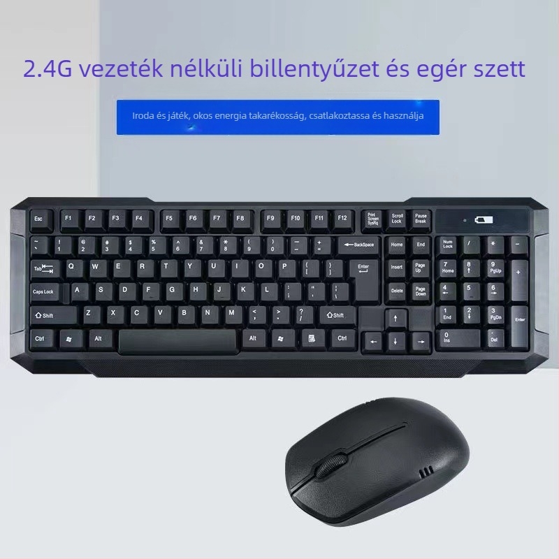 2.4G vezeték nélküli billentyűzet és egér készlet – USB billentyűzet és USB egér, optikai egér 1600 DPI, háttérvilágítás, ergonomikus kialakítás