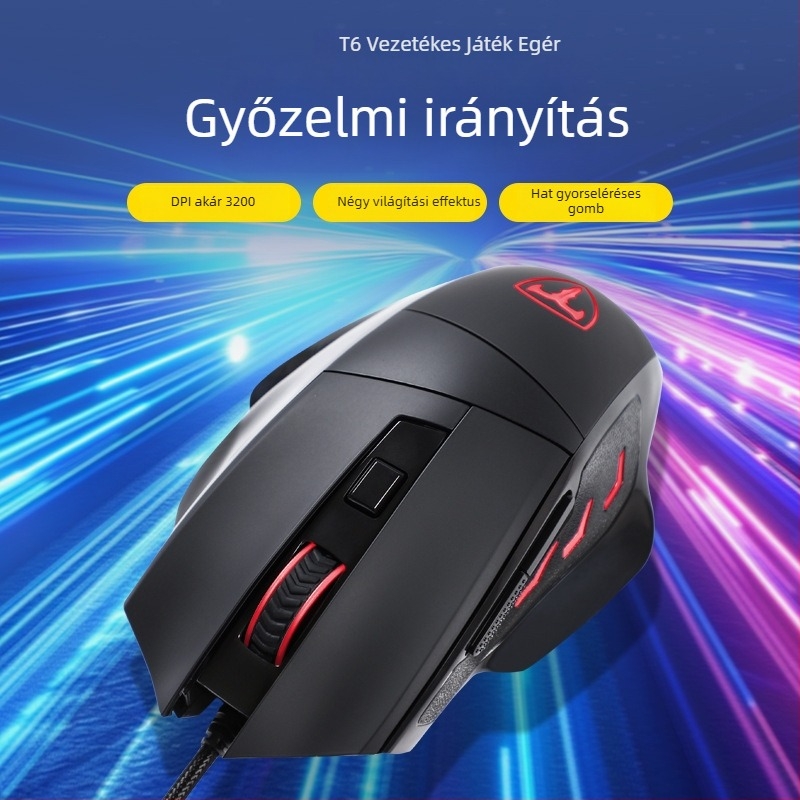 Optikai, vezetékes gamer egér 3500 DPI-vel, 7 gombbal, USB interfész, 4-utas görgő, ergonómikus kialakítás