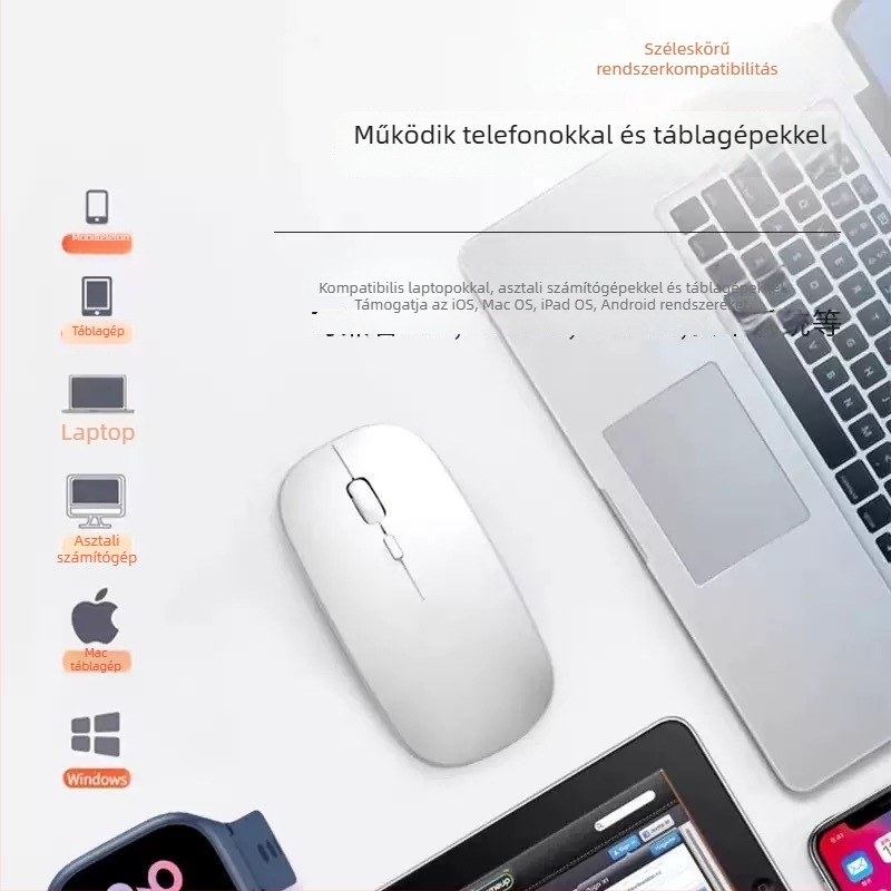 Tölthető Bluetooth csendes vezeték nélküli egér – kettős mód, tabletekhez, asztali számítógépekhez és laptopokhoz