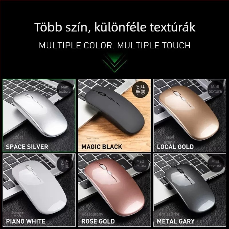 Tölthető Bluetooth csendes vezeték nélküli egér – kettős mód, tabletekhez, asztali számítógépekhez és laptopokhoz