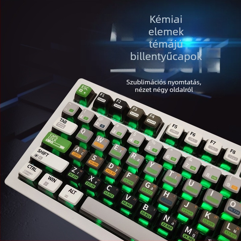 Műanyag kulcskapcsok készlet, ASA magasságú profil, ötoldalas szublimációs nyomtatás, kémiai elemek téma, teljes készlet