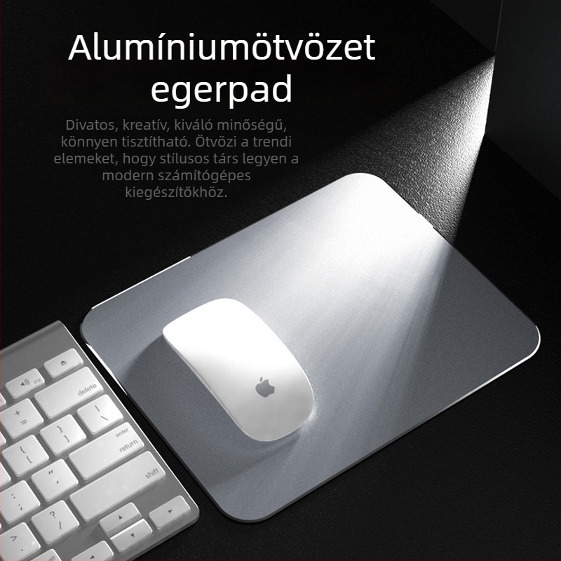 Alumínium ötvözet egérpad, méret 245 × 202 mm, egyoldalas matt fémfelület, logó nyomtatás elérhető